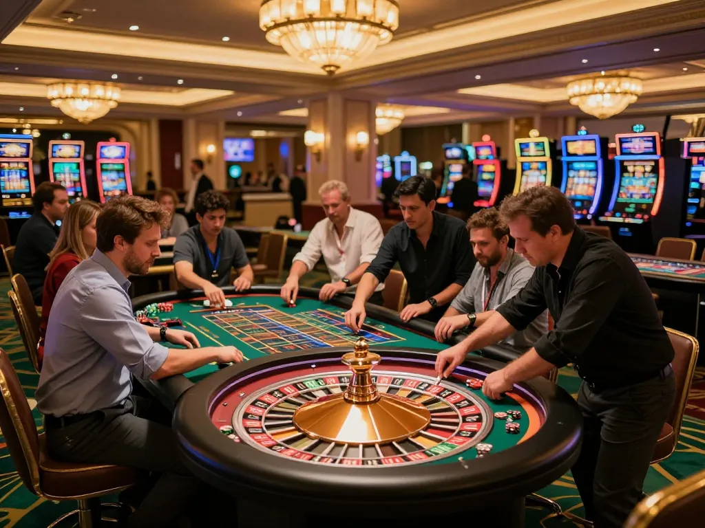 FC88 players enjoying the thrill of a roulette game in a luxury casino ambience.