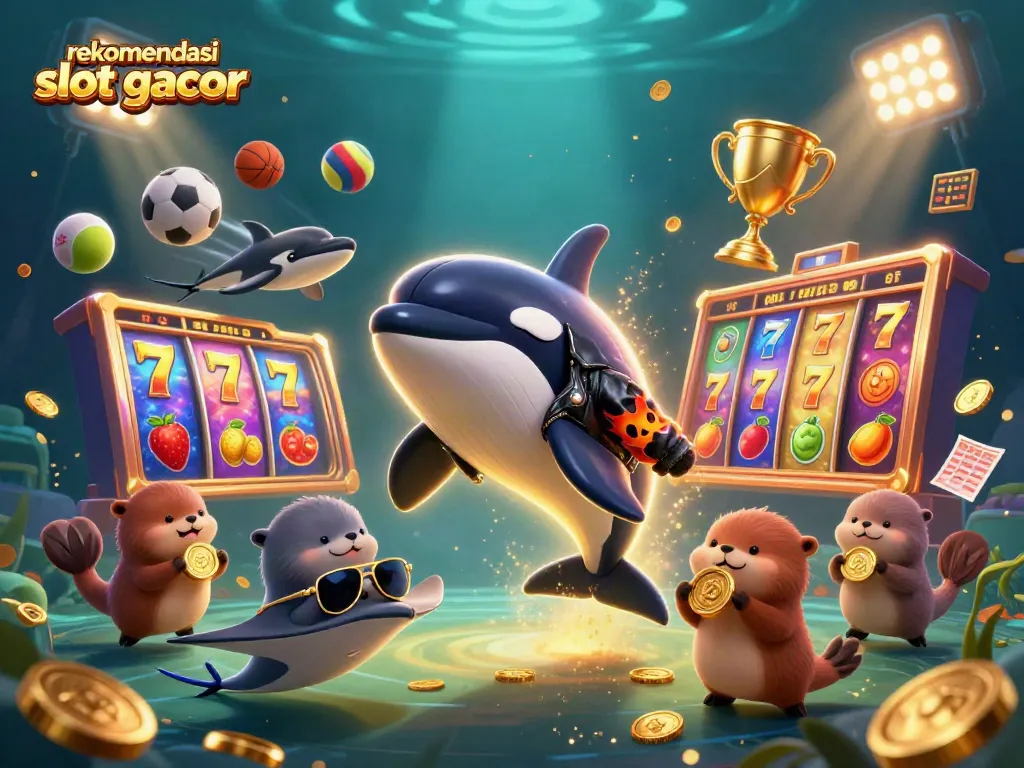 Rekomendasi slot gacor dengan orca bertema kasual dan simbol keberuntungan mengelilinginya.
