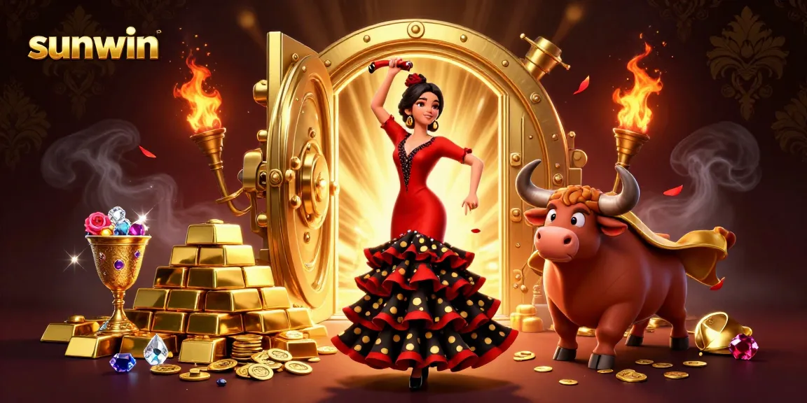 Experience thrilling gameplay with the sunwin casino, showcasing a woman in flamenco and gold treasures.