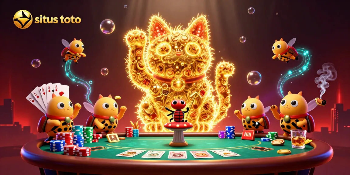 Engage with situs toto through an exciting 3D casino illustration featuring a giant lucky cat.