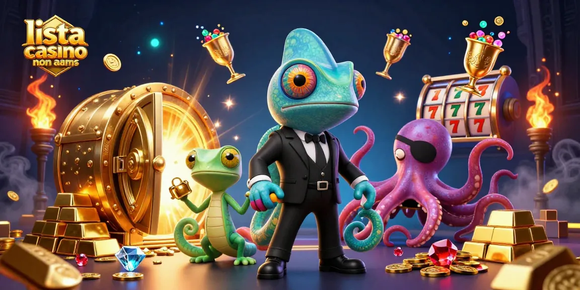 Interagisci con l'illustrazione della lista casino non aams che mostra un'azione vivace del casinò e dinamici elementi di gioco.
