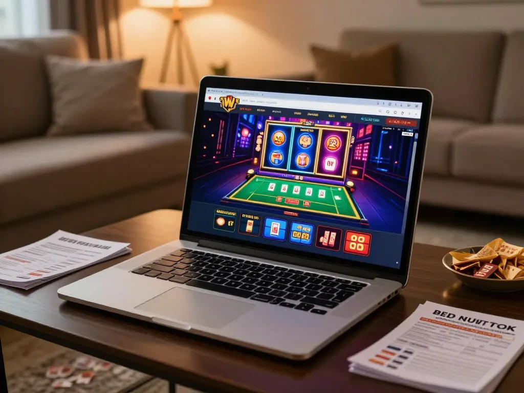 Players strategizing on MB66 using a laptop to enjoy casino games and slots.