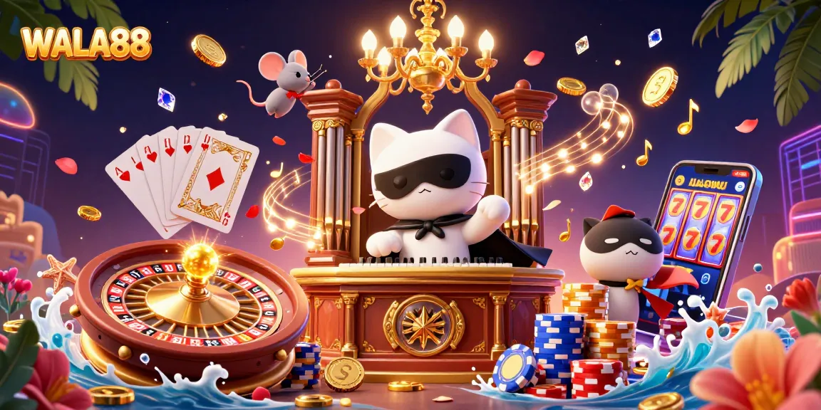 WALA88 showcases thrilling cockpit action with a dynamic casino-themed scene, complete with 3D characters and rich gambling elements.