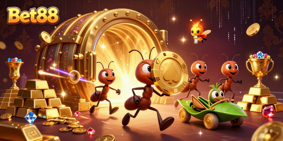 Bet88's animated team of ants executing a heist, showcasing a thrilling casino adventure.