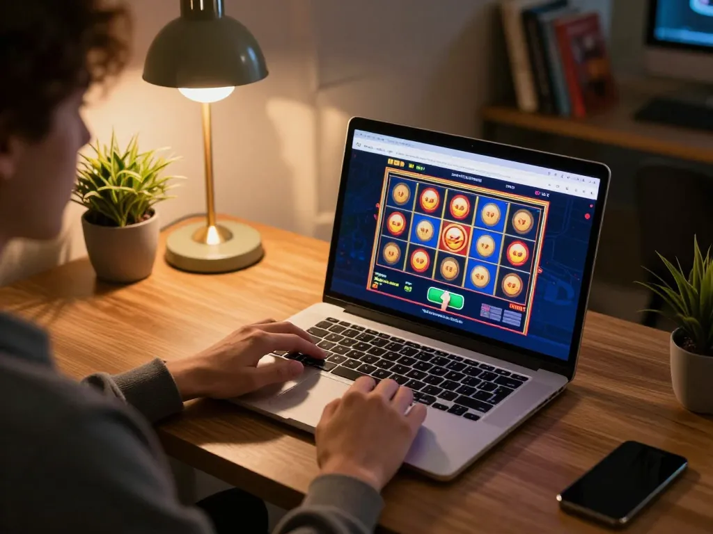 Player engages in online slots on w4u, emphasizing vibrant gameplay and cozy atmosphere.
