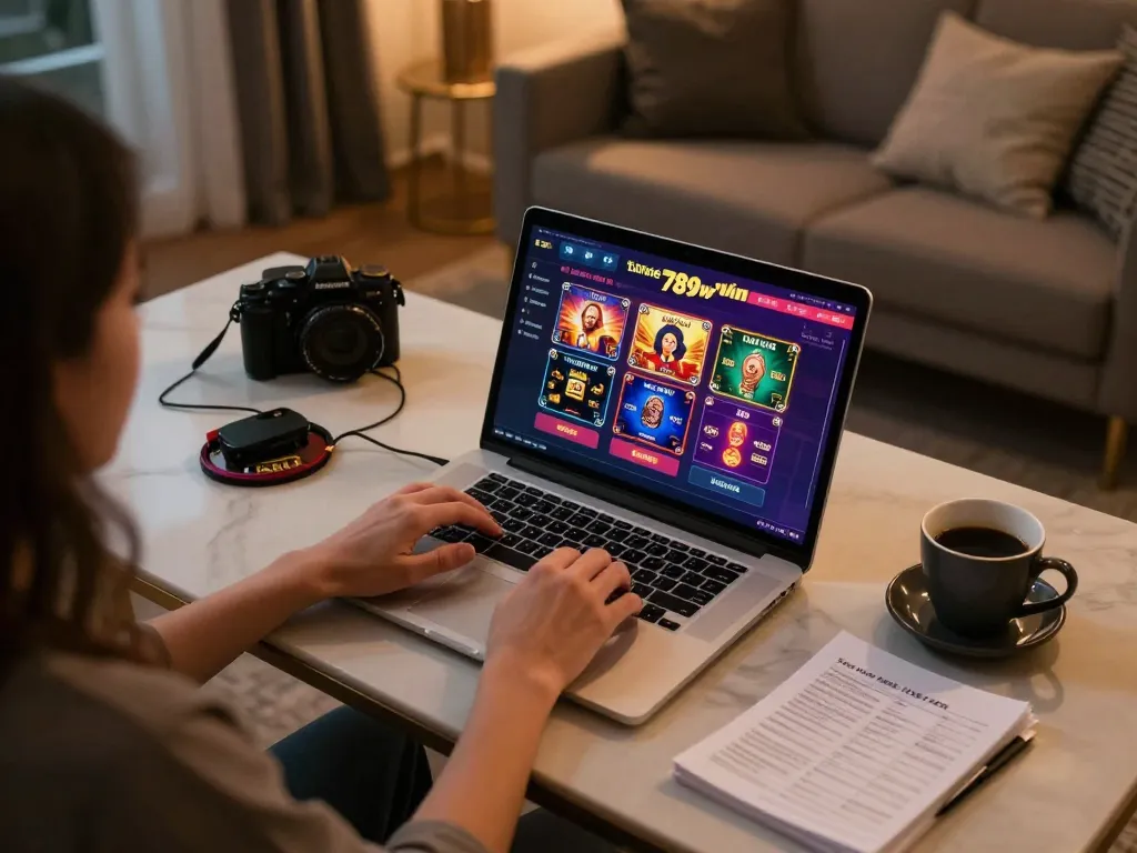Player enjoying 789win online gaming experience on a laptop with betting strategies visible.
