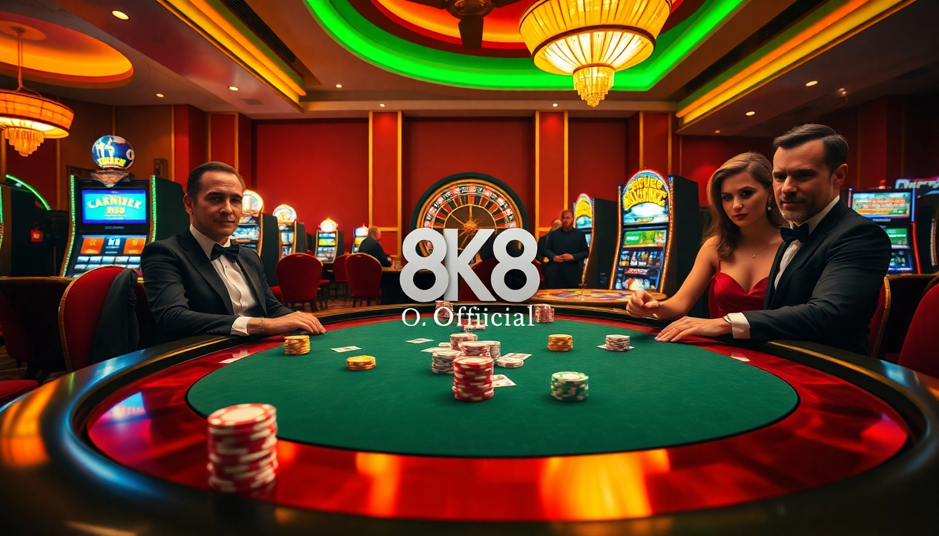 Excitement at the 8K8 Official casino featuring poker, roulette, and vibrant game action.