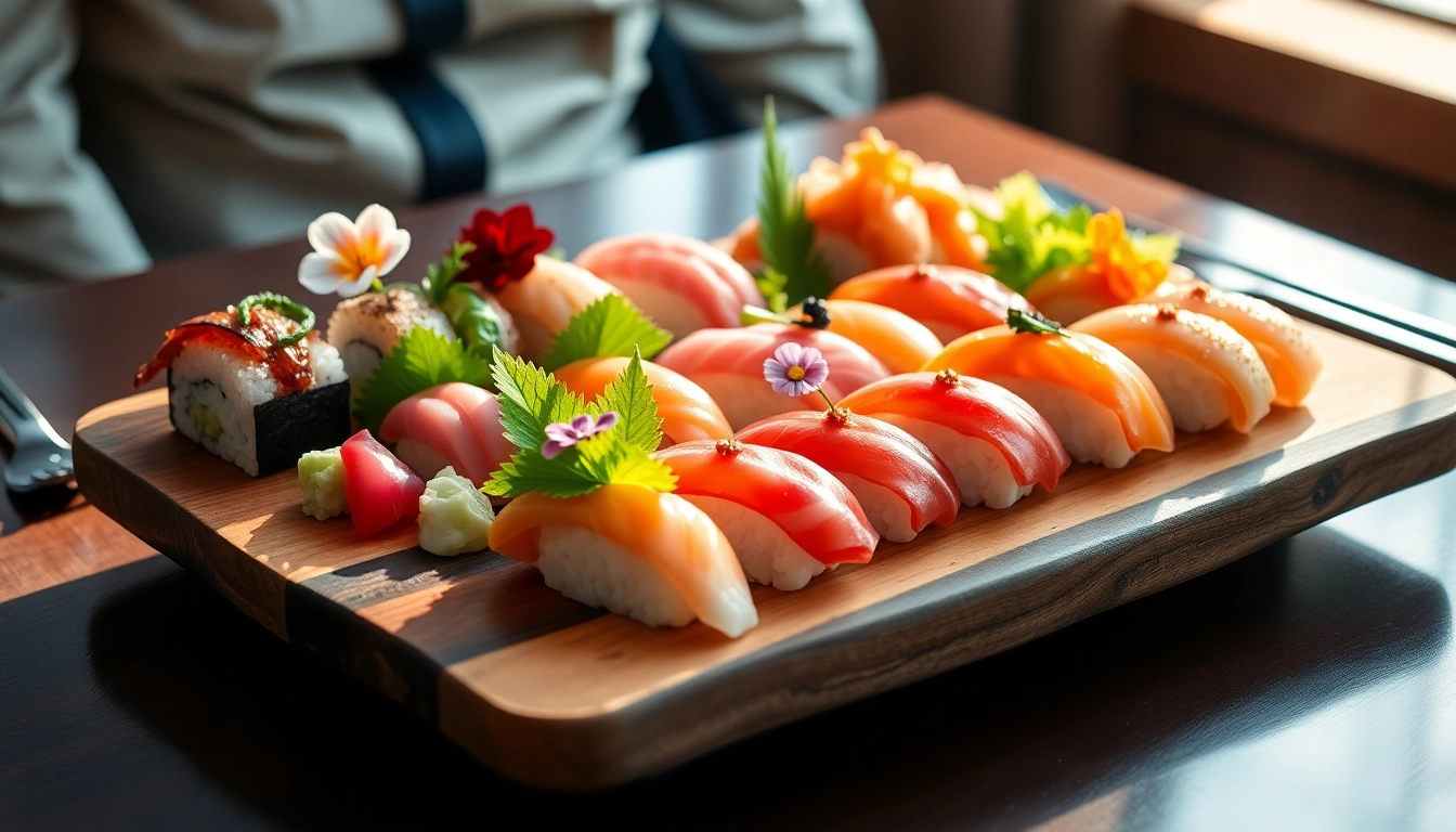 MISTER HOKI delicious sushi platter set in an elegant dining scene ready to enjoy.