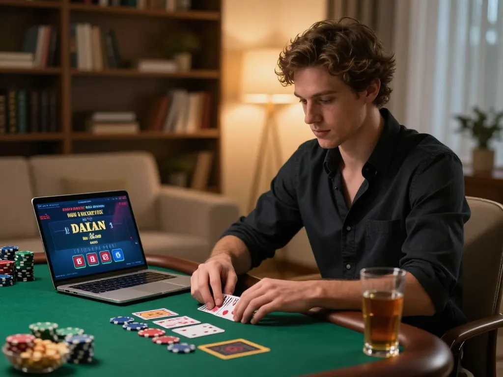Online gaming at nhà cái SIN88, showcasing a player engaged in blackjack with cards and chips displayed.