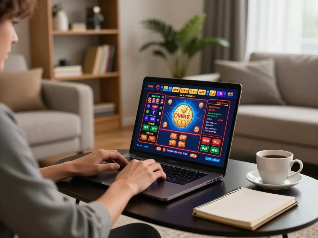 Player enjoying online casino games on laptop, showcasing LU88's exciting betting options.