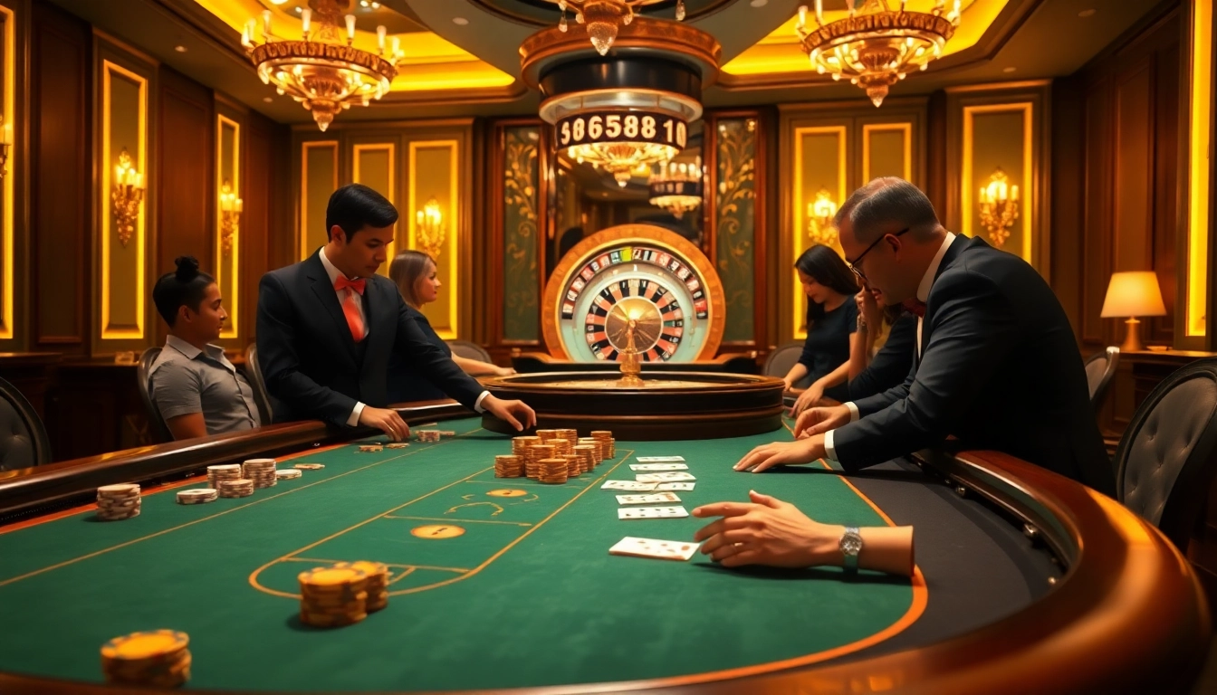 Experience the thrill of tg88 vom at a luxurious poker table amidst a vibrant casino atmosphere.