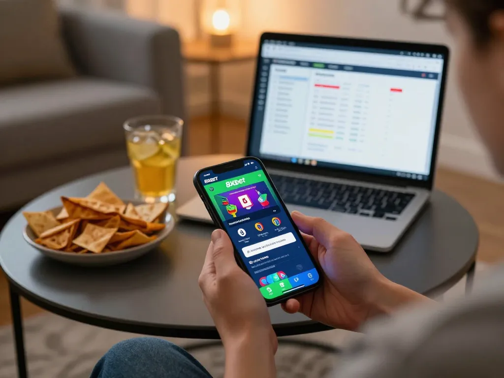 Experience live betting with 8xbet using a smartphone in a cozy home setting.