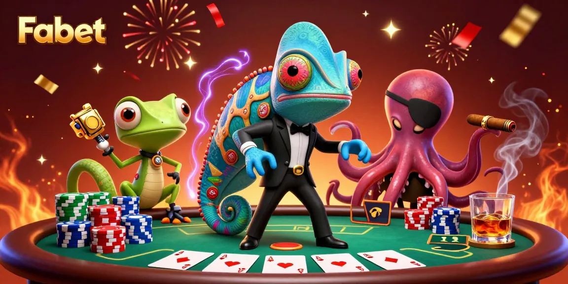 Fabet showcases a colorful poker showdown with a secret agent chameleon and his partners.