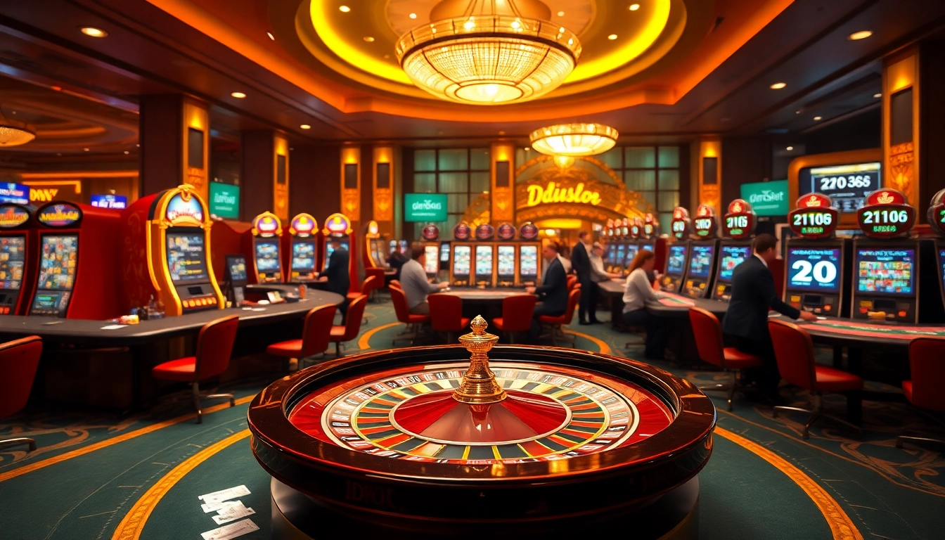 Engaging scene with the idnslot logo on vibrant casino games, showcasing excitement and professionalism.