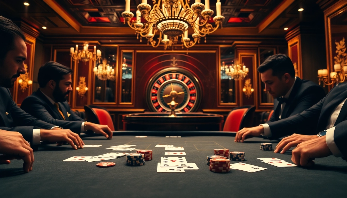 Engaged players at LUCKY88US.NET enjoy high-stakes poker with vibrant chips and cards.