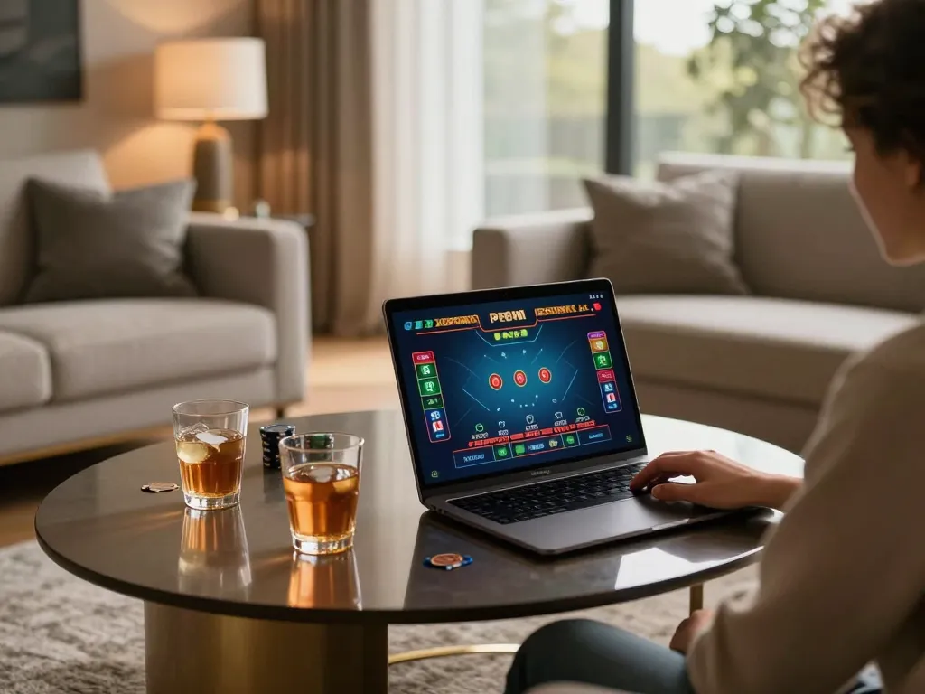 Engaging in live dealer blackjack online at taixiusunwin.art in a cozy, stylish living room