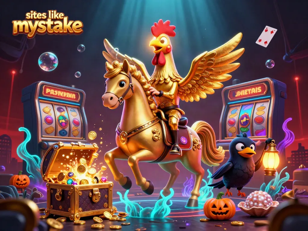 Experience thrilling wins at sites like mystake with a vibrant 3D casino scene filled with exciting game elements.