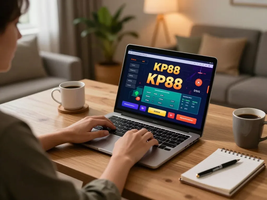 Using KP88 to place bets on an online poker game while relaxing at home.