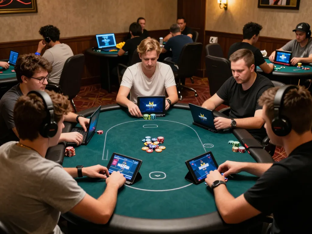 Pemain yang terlibat di laptop mereka menikmati pengalaman poker online master88 sambil merencanakan strategi.