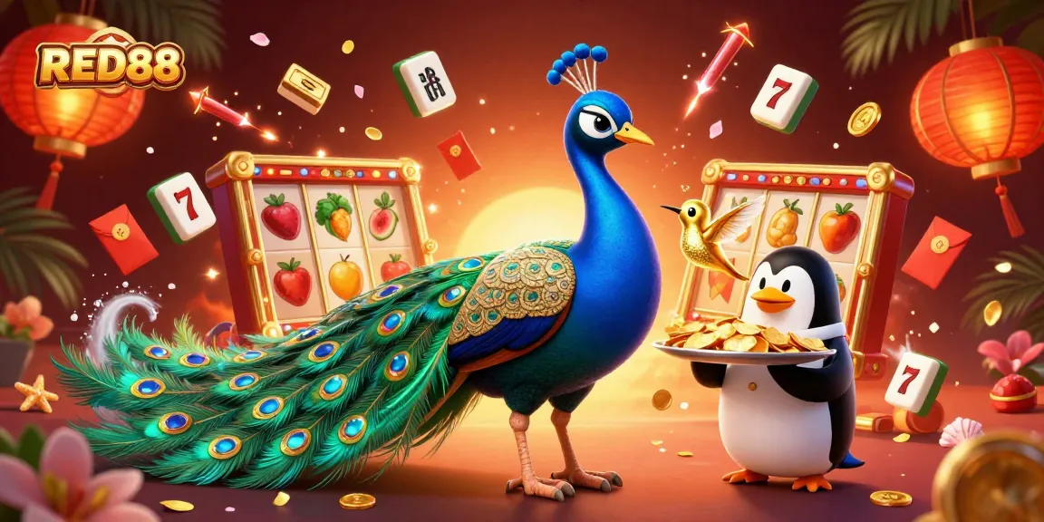 Experience RED88 with vibrant gaming visuals and dynamic slot elements in an enchanting 3D scene.