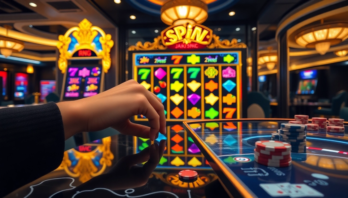 High-stakes player engaging with game nổ hũ slot machine featuring vibrant reels and jackpot display