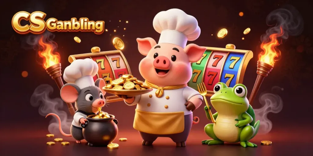 CS Gambling scene with cartoon characters celebrating while playing casino games and winning coins.