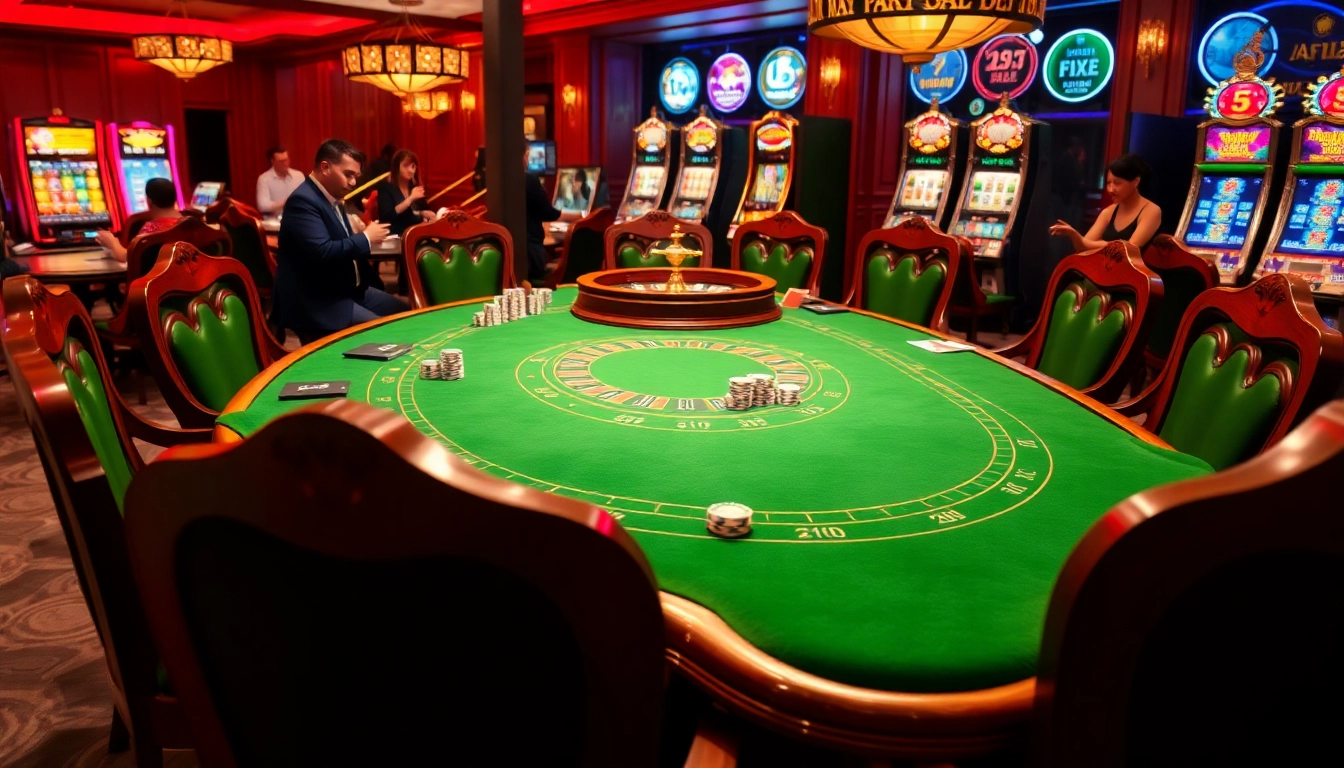 Experience the thrill of gambling at the five88 link, showcasing poker chips, roulette, and excitement.