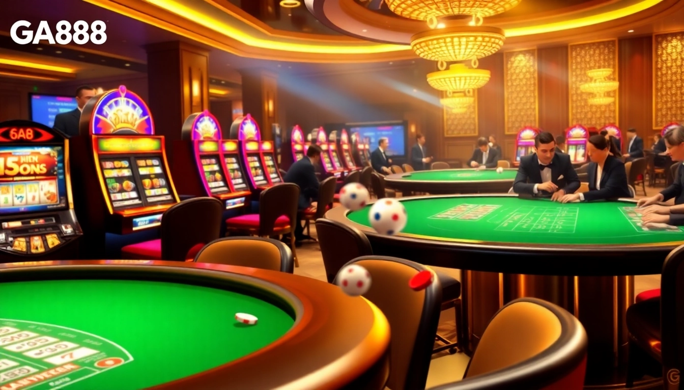 Experience high-stakes excitement at GA888 casino with vibrant tables and slot machines.