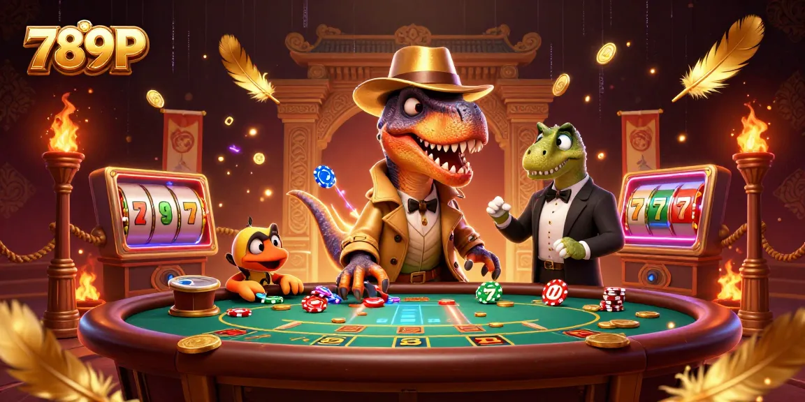 Experience thrilling gaming action at 789P with a velociraptor card counter and vibrant casino elements.