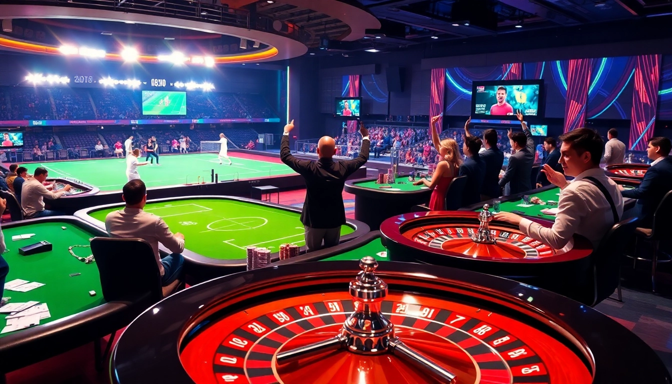 Judi Piala Dunia betting excitement with enthusiastic bettors and vibrant casino elements.