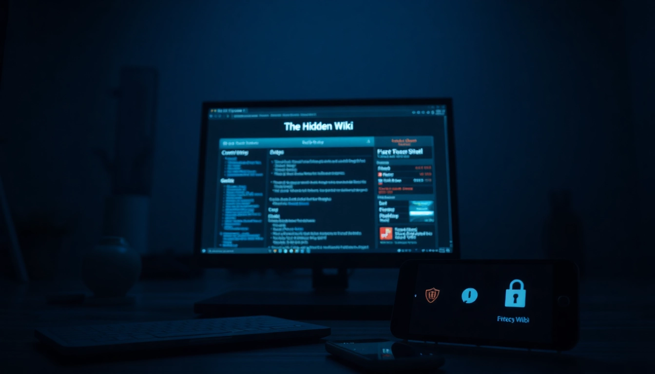 Explore The Hidden Wiki 2026 in a secure dark web environment with advanced tech devices.