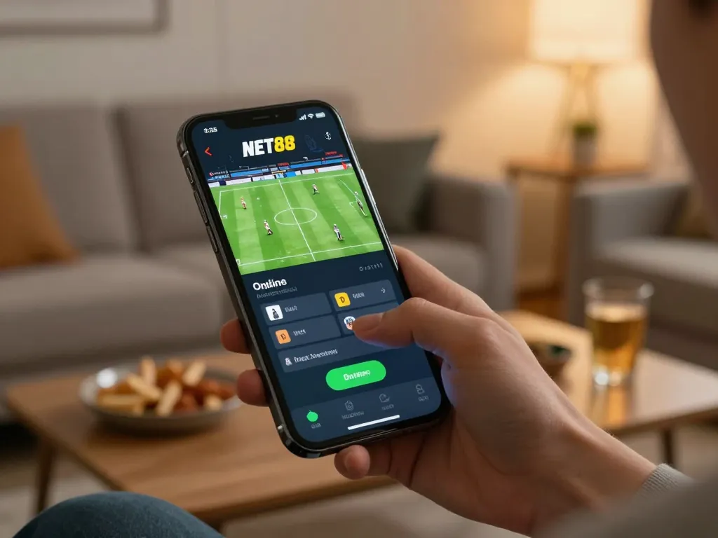 Place bets on sports events using the NET88 app during a cozy gaming night.