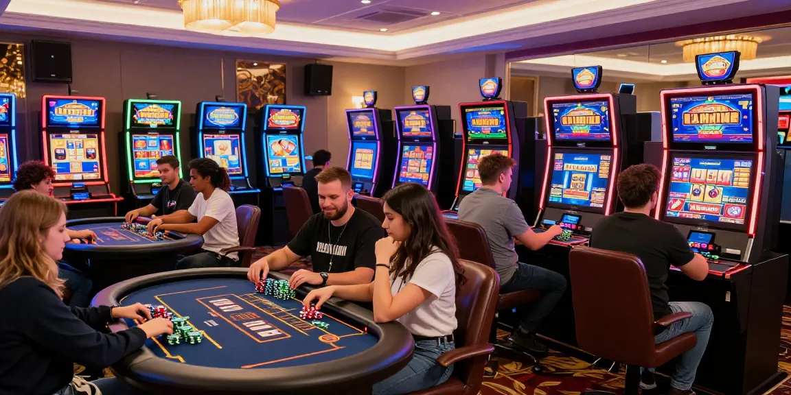 Engaged players at a credit card casino enjoying online gaming with vibrant screens and luxurious decor, showcasing an exciting atmosphere.