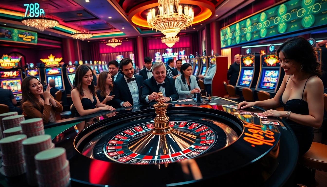 Excited players enjoying high-stakes games at 789P casino table with vibrant roulettes.