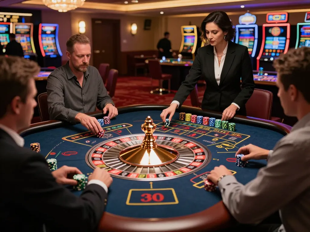 GA88 roulette table action with players betting at a lively casino scene