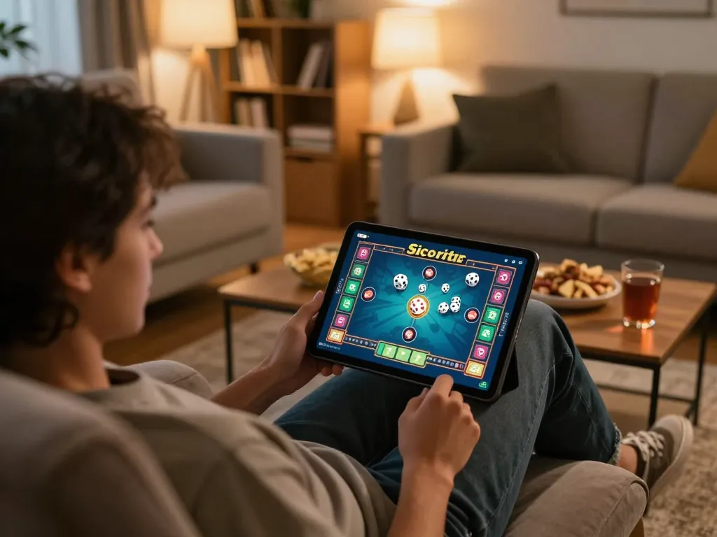 Sicbo Online game displayed on tablet, capturing player's excitement during home gaming session.