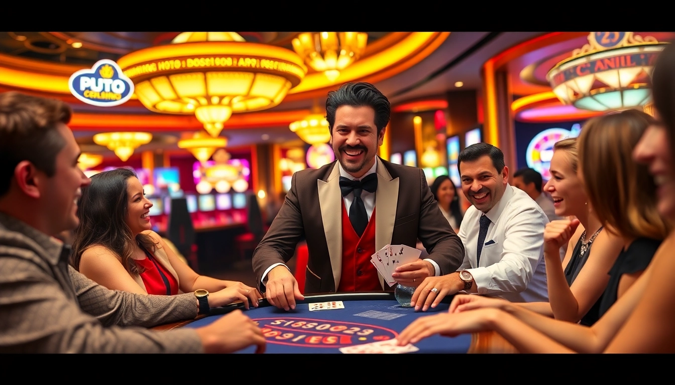 MISTER HOKI engaging players at a vibrant blackjack table in a lively casino scene.