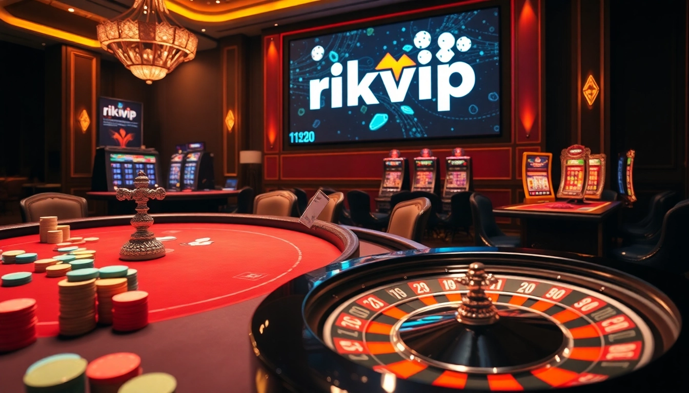 Players engaging in a thrilling casino atmosphere with rikvip poker chips and games.