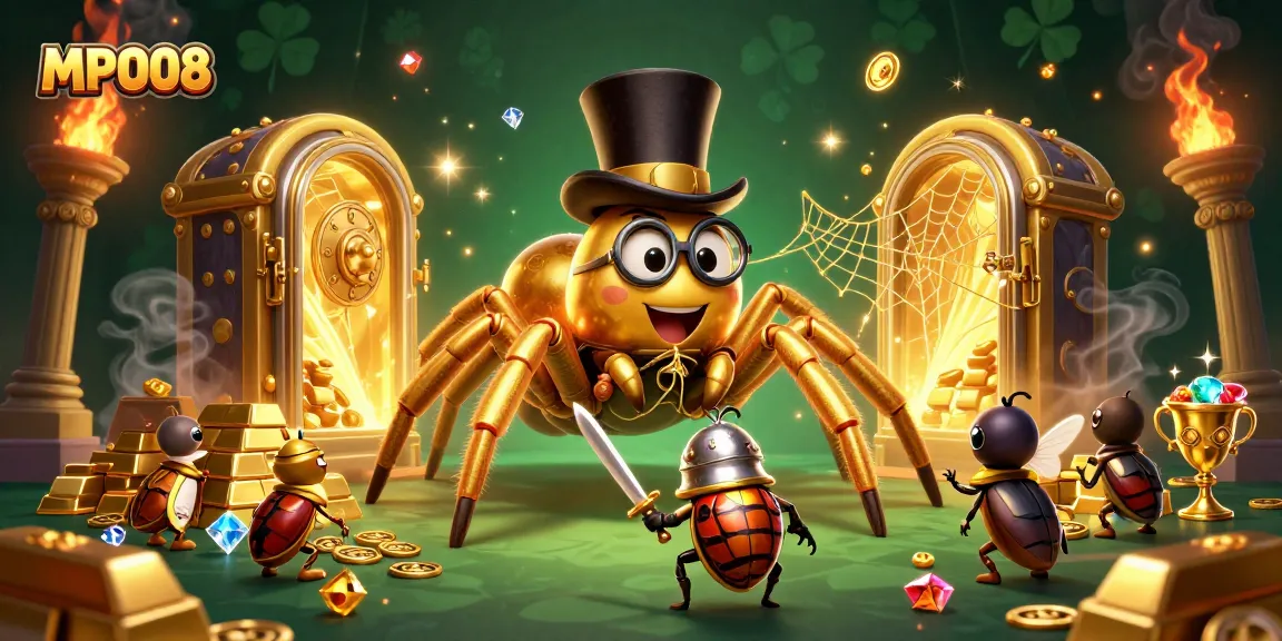 MPO08 introduces thrilling gaming experiences with a fantasy creature weaving golden threads across casino pillars.