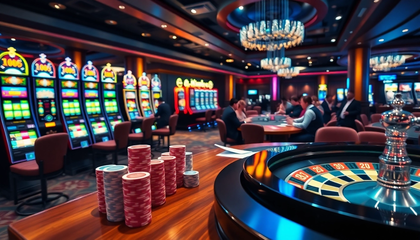 A thrilling poker game at https://one88qq.com with vibrant chips and an exciting roulette wheel.