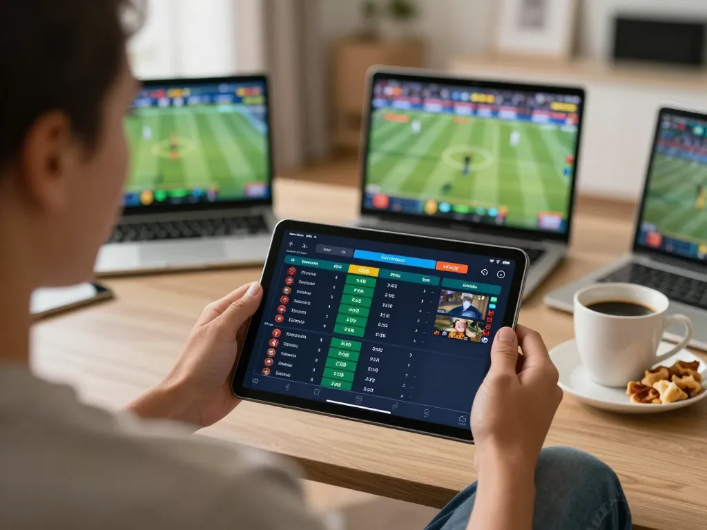 Engaging in online sports betting on rr88 with live odds displayed on tablet in a cozy setting.