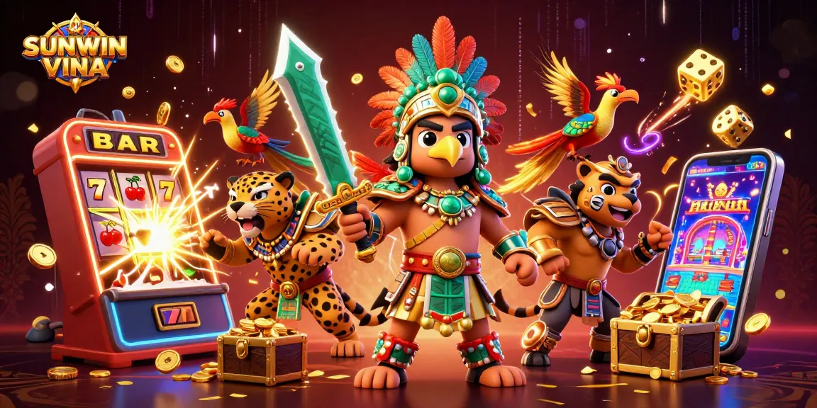Play dynamic games and jackpots with SUNWIN VINA amidst vibrant casino elements and thrilling action.