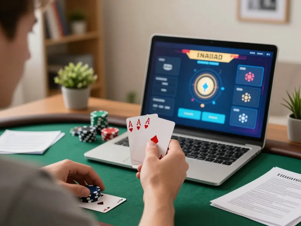 Player holding cards in an online poker game, showcasing strategic gameplay with 789 online.