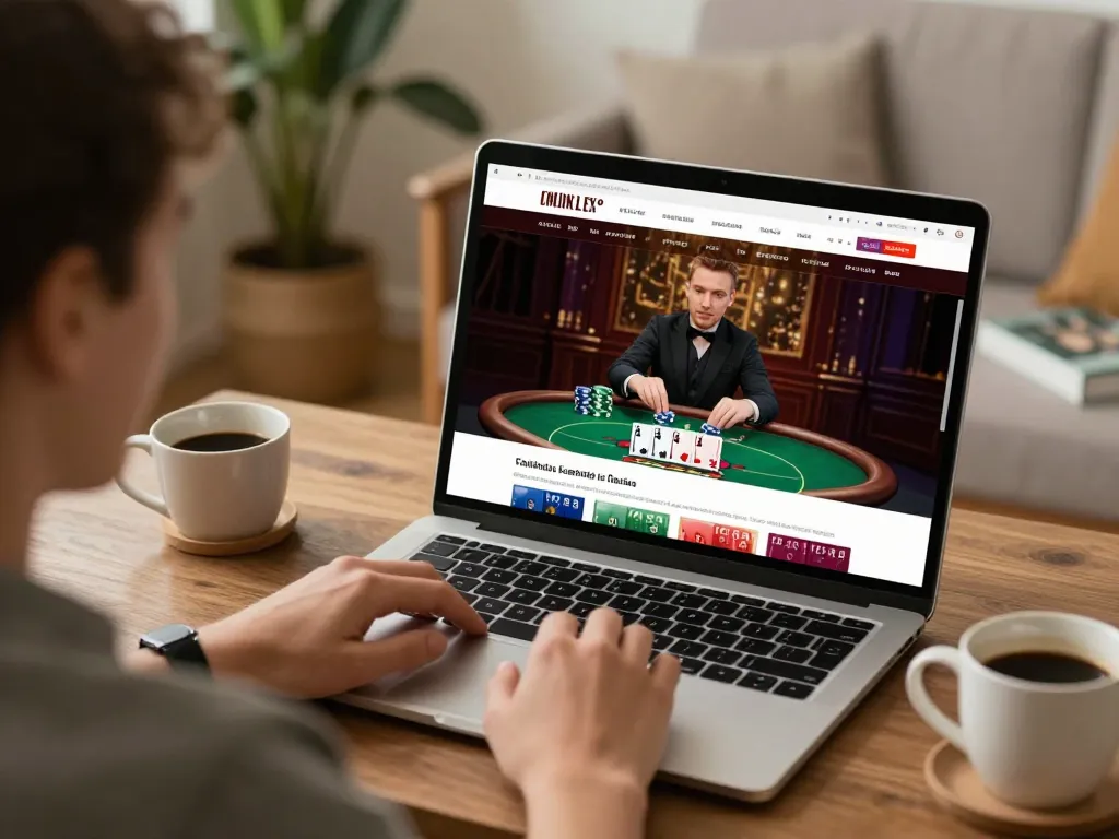 Engage in online gaming with Link MM88 in a stylish home setting during a poker game.