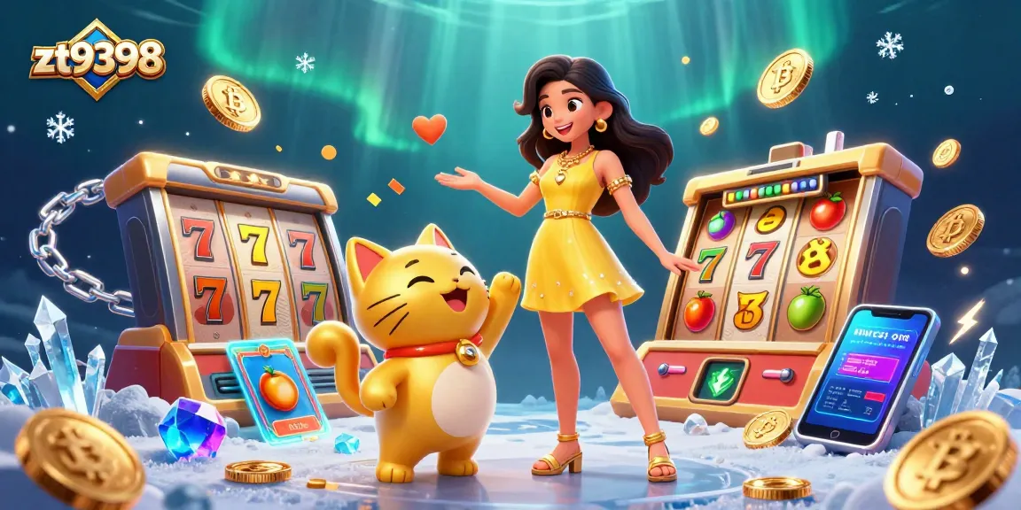 Win big at zt9398 with exciting slots and jackpots in this vibrant illustration.