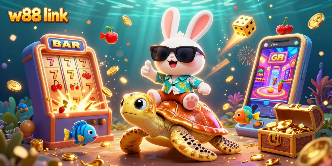Win big with w88 link while enjoying a vibrant casino experience represented in a colorful 3D illustration.