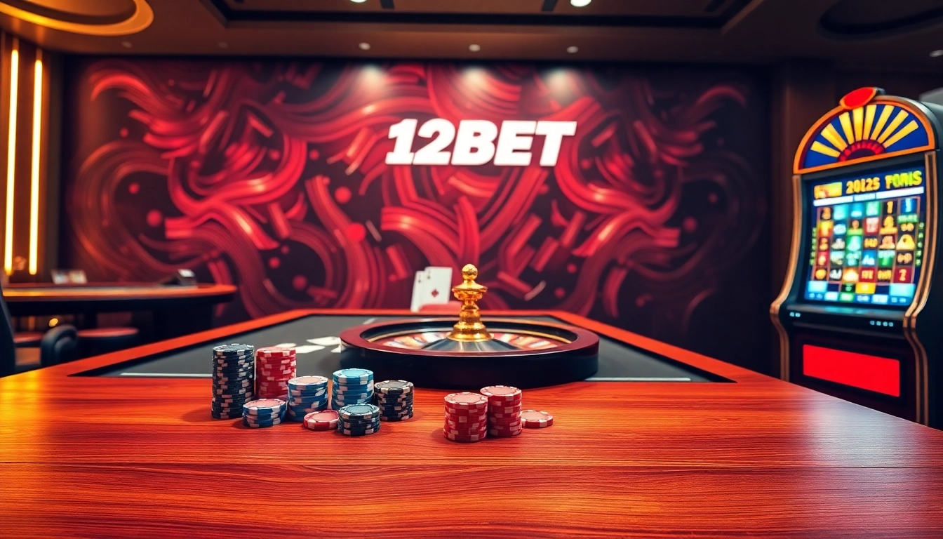 Experience thrilling gambling action with 12BET at a luxurious casino table.