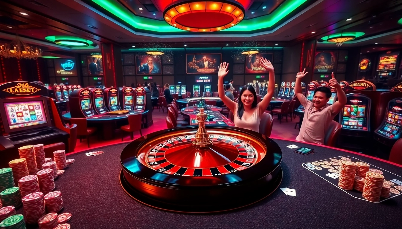 Experience excitement at 999BET with vibrant gaming tables and luxurious casino elements.