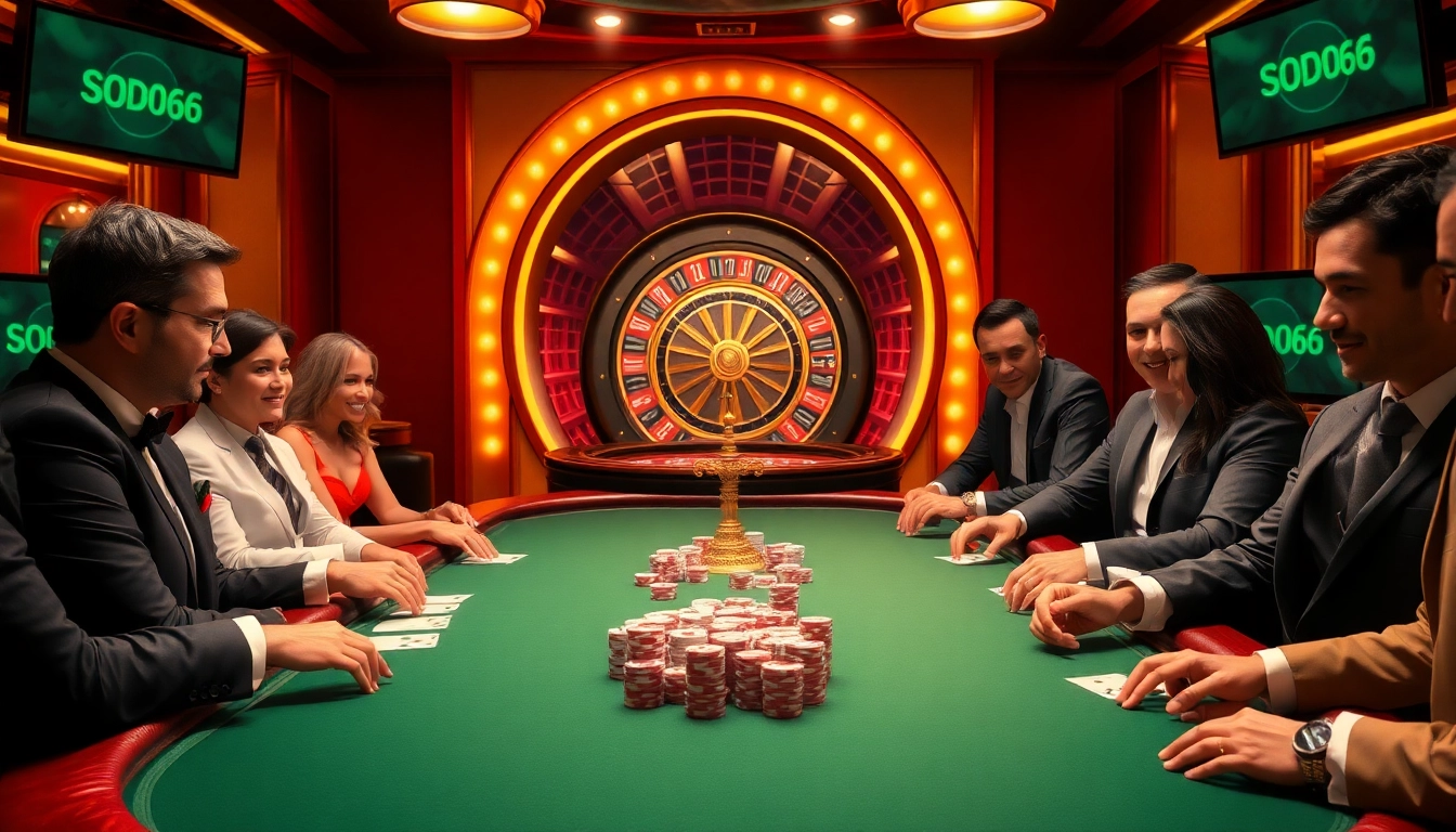 Experience the thrill at SODO66 casino with active poker games and vibrant chips.