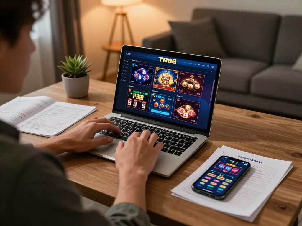 Engaging gameplay on TR88 online casino platform with strategic notes on the table.